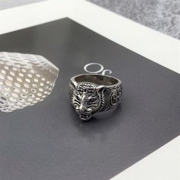 Vrouwen Mannen Tijger Hoofd Ring met Stempel Vintage Dier Brief Vinger Ringen voor Gift Party Mode-sieraden Maat 6-102691