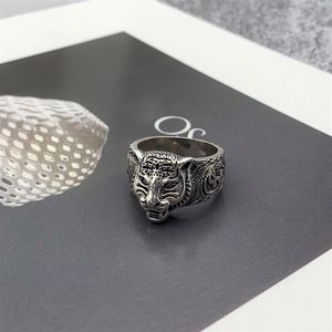 Vrouwen Mannen Tijger Hoofd Ring met Stempel Vintage Dier Brief Vinger Ringen voor Gift Party Mode-sieraden Maat 6-102691