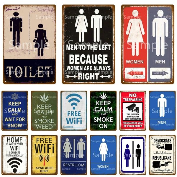 Femmes hommes toilettes Metal Painting Signes de salle de rediffusion décor mural du signe de la salle