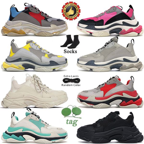 Femmes Hommes Triple S Papa Casual Chaussures Crystal Bottom Paris Loisirs Semelle Transparente Noir Blanc Gris Rouge Rose Bleu Baskets Pour Vintage Old Grandpa Trainer