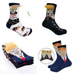 Vrouwen mannen Trump Crew Socks Yellow Hair Funny Cartoon Sports Kousen Hip Hop Sock Groothandel