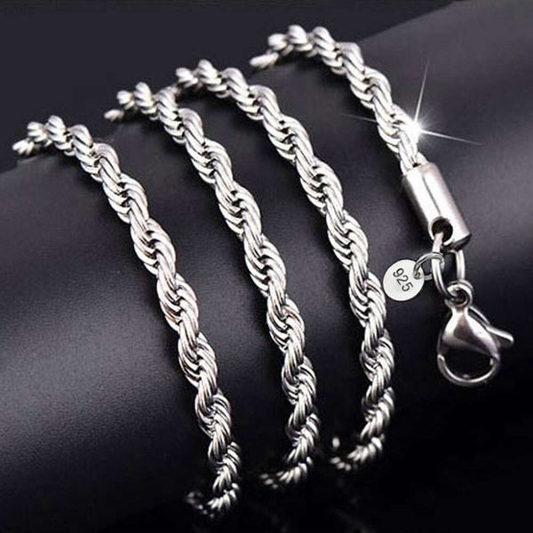 Mujeres Hombres Twist Cuerda Cadena Serpiente Collar Joyería Último Collar Chapado en Plata Venta Caliente 925 Plata Geométrica 4mm Hiphop 19n-31