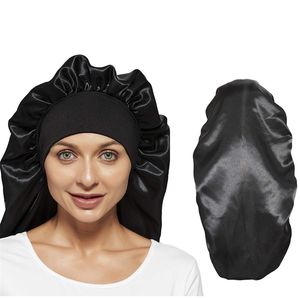 Vrouwen Mannen Unisex Elastische Wide Edge Satin Bonnet Lange Haar Hoed Slaapmutsen Wrap Night Cap Hairs Care Bonnets