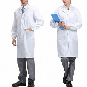 Femmes Hommes Unisexe Lg Manches Blanc Blouse De Laboratoire Col Revers Cranté Infirmière Médicale Médecin Uniforme Tunique Blouse N4u3 #