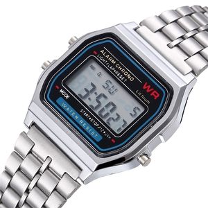 Dames Heren Unisex Horloge Goud Zilver Zwart Vintage LED Digitale Sport Militaire Horloges Elektronisch cadeau Cadeau Man 220225