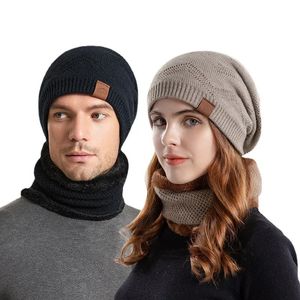 Femmes hommes chaud thermique Bonnets hiver tricoté chapeau écharpe femme mâle épaissir Bonnets casquette fourrure cagoule Bobble chapeaux pour femmes hommes 240110
