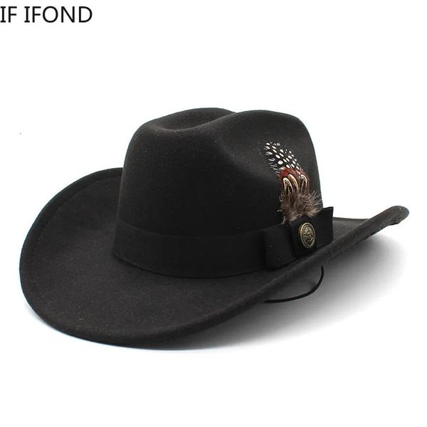 Chapeaux de Cowboy occidentaux pour femmes et hommes, Vintage, robe de soirée, casquette en laine pour hommes, Jazz Sombrero Hombre Cowgirl Church 240130