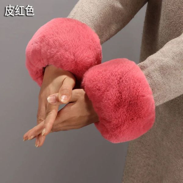 Femmes Hommes Hiver Fausse Fourrure De Lapin Poignets Vestes Manches Décor Manchettes Manchettes Bracelet Élastique Bracelet En Peluche Main Anneau 240201