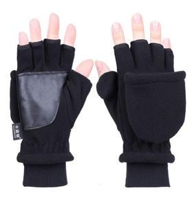 Femmes hommes d'hiver polaire polaire half doigt gants gants double couche