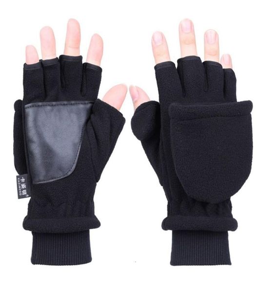 Mujeres Hombres Invierno Polar Fleece Medio Dedo Flip Guantes Doble Capa Thien Pantalla Táctil Sin Dedos Convertible Mitones Muñeca4118866