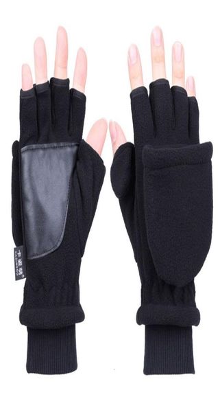 Mujeres Hombres Invierno Polar Fleece Medio Dedo Flip Guantes Doble Capa Thien Pantalla Táctil Sin Dedos Convertible Mitones Muñeca1884305