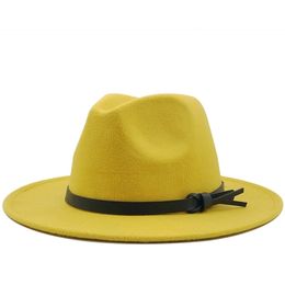 Femmes Hommes Laine Fedora Chapeau Avec Ruban En Cuir Gentleman Dame Élégante Hiver Automne Large Bord Jazz Église Panama Sombrero Cap 220517