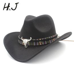 Sombrero de lana con agujeros para hombre y mujer, Sombrero de cowboy del oeste enrollable de ala ancha, Sombrero ecuestre de Jazz con borla, Tauren Ribbon252y