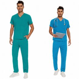 Mujeres Hombres Ropa de trabajo Sala de operaciones Uniforme de manga corta con cuello en V Tops Pantalón de enfermería Doctor Enfermera Uniforme Traje Scrub Uniforme Monos K80i #