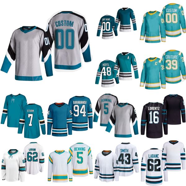 Femmes Hommes Jeunes Hockey 5 Matt Benning Jersey 16 Steven Lorentz 43 Will Smith 39 Logan Couture 48 Tomas Hertl 94 Barabanov 62 Kevin Labanc Nico Sturm Numéro de nom personnalisé