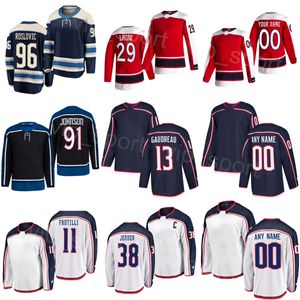 Femmes Hommes Jeunes Hockey 86 Kirill Marchenko Jersey 11 Adam Fantilli 13 Johnny Gaudreau 29 Patrik Laine 38 Boone Jenner 96 Jack Roslovic 91 Kent Johnson Nom personnalisé