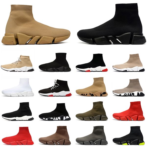 Zapatillas de deporte de diseñador Zapatos casuales Mujer Botas Moda Lujo Balenciaga Calcetines Zapato Triple Negro Blanco Todo Rojo Marrón Mujeres Hombres Velocidad 2.0 Zapatillas de deporte Mocasines con suela transparente