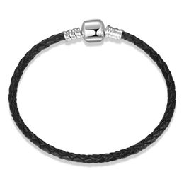 Bracelet à breloques en cuir noir pour femme et homme pour Pandora 925 fermoir en argent sterling chaîne à main designer bijoux petite amie cadeau bracelets de couple avec boîte d'origine