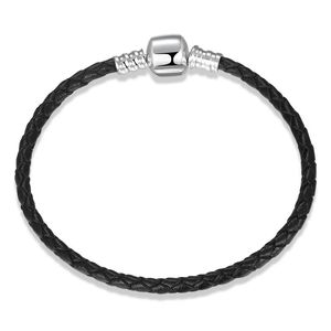 Dames heren zwart lederen bedelarmband voor pandora 925 sterling zilveren clasp handketens designer juweliergifte cadeau paars armbanden met originele doos