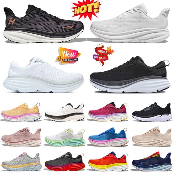 Mujeres para hombre Clifton 9 Bondi 8 Carbon X 2 Zapatos para correr Plataforma Malla Nube Atlético Transpirable Entrenadores Triple Blanco Negro Gente libre Deportes al aire libre Zapatillas de deporte Corredores