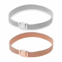 Dames heren mesh armband met originele doos voor Pandora 925 Sterling Silver Rose Gold Strap Style Charms Bracelet Wedding Party Gift Sieraden Set