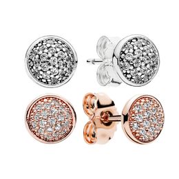 Mujeres Hombres Pave Gota de agua Stud Pendiente Oro rosa Plata esterlina Fiesta Joyería Para pandora CZ diamante novia regalo Pendientes con caja original