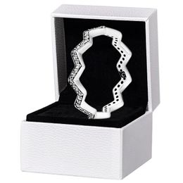 Vrouwen Mens Glinsterende Zigzag Ring 925 Sterling Zilver Volledige CZ diamanten Bruiloft Sieraden Voor pandora vriendin Gift Ringen met Originele Box Set