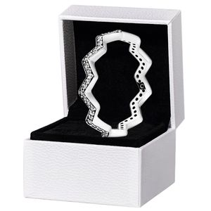 Femmes Hommes Chatoyant Zigzag Bague En Argent Sterling 925 Full CZ Diamant Bijoux De Mariage Pour Pandora Petite Amie Cadeau Anneaux Avec Coffret Original