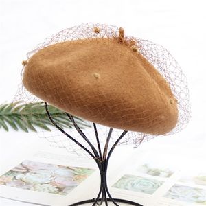 Vrouwen mesh kamelschilder pit vrouwelijke vintage hoeden met sluier elegante zomerse dames zachte Franse kunstenaar hoed beret 220617