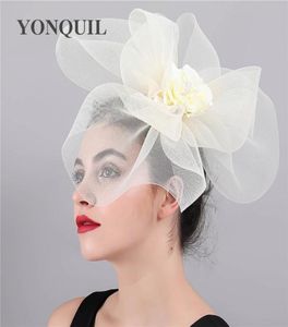 Femmes maille fleur grand fascinateur chapeaux mariage Keny Derby Ascot Chapeau mariée Tulle Occasion casque mode dames SYF4172124723