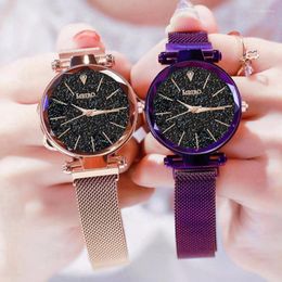 Vrouwen mesh magneet buckle starry sky horloge luxe dames geometrische oppervlakte -kwarts pols kijkt naar meibo merk relogio feminino polshorloges