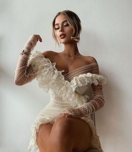 Femmes maille Tulle Mini robe en dentelle évider sans manches col en V Sexy moulante Vestidos été robes décontractées