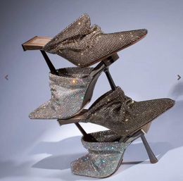Femmes métallisé Goliarda cristal embelli Chainmail Mules Designer luxe femmes brillant talons hauts Bling ABS sandales