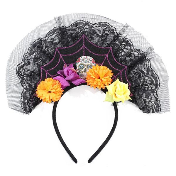 Mujeres Simuladas Simuladas Rose Flower Corona Diabio Día del techo de Halloween muerto Colorido Fake Party Hair Hoop