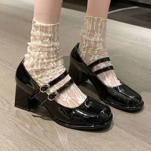 Zapatos de tacón medio para mujer Marie Jane Lolita, sandalias gruesas de marca, zapatos de tacón a la moda para primavera y verano, zapatos de fiesta para mujer 240311