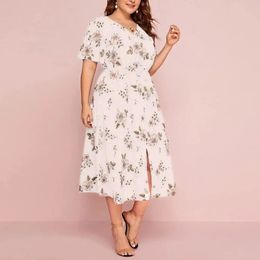 Femmes midi robe grand ourlet dame d'été à manches courtes en V