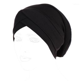 Vrouwen Milk Fiber Turban Cap Effen Kleur Twisted Moslim Hoofd Wrap Chemo Hijab Hat B2QD1