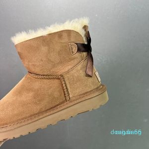 Botas de invierno Mini Bailey para mujer, botas de nieve de barril bajo con lazo único clásico de diseñador de lujo