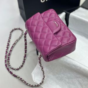 Femmes mini sac à bandoulière 18 cm en cuir diamant en or matériel metal boucle de luxe sac à main luxe matelasse sac de maquillage de créateur de sacs de corps fantastique sacoche violet