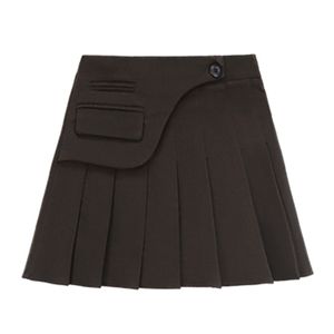 Dames Mini Rokken Solid Chic Elegant Rits Plooited Shorts Bruin Black Blend Winter S0264 210514