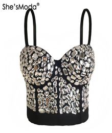 Mujer Moda hecho a mano con cuentas Gaga Rhine Bustier perlas Push Up Night Club Bralette sujetador de mujer recortado Top chaleco de talla grande 5448931