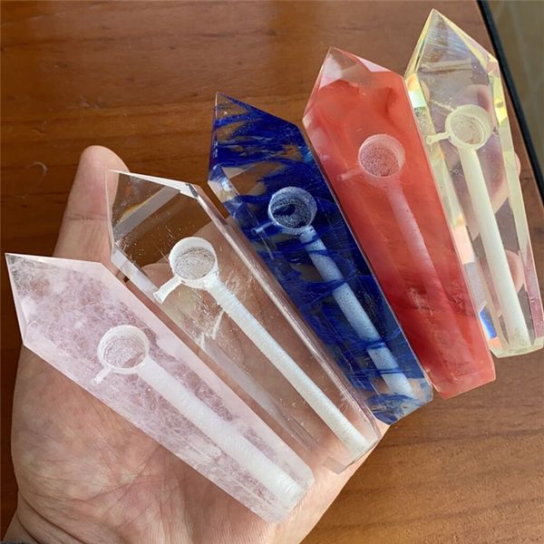 Femmes Moderne Personnalisé Fumer Pipes Naturel Améthyste Cristal Quartz Tabac Pipe Guérison HandPipes Carb Hole silicone nectar