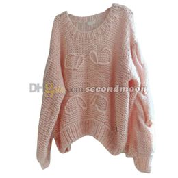 Mujeres Mohair Suéter Diseñador Tejidos bordados Top Cuello redondo Suéteres de manga larga Otoño Invierno Prendas de punto