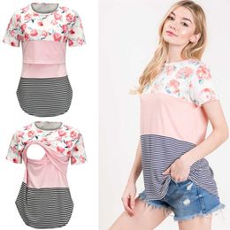 Vrouwen moeder blouse zwangere nuring zwangerschap kraamstreep streep print bloemen blouse tops moederschap casual soft blouse t-shirt