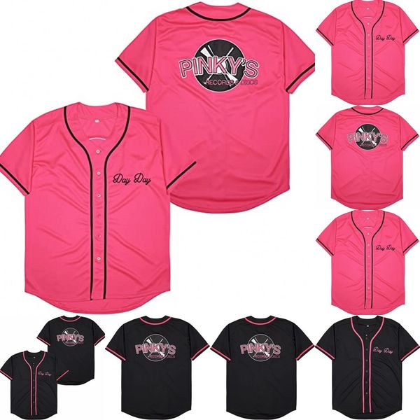 Vendredi prochain Pinky's Record Movie 90s Basebll Jersey Hip Hop Cousu Sports Fan Shirts Vêtements pour la fête Noir Rose Taille S-XXXL