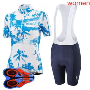 Dames Morvelo Team Fietsen Jersey Set Zomer Ademend Korte Mouw MTB Fietskleding Ropa Ciclismo Mujer Bike Sport Uniform Y21031813