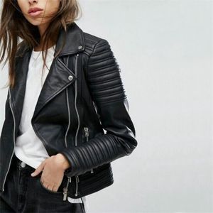 Femmes Moto Faux Cuir Veste femmes PU manteau Dames À Manches Longues Fermetures À Glissière Biker veste Streetwear Noir Manteau hiver 210521