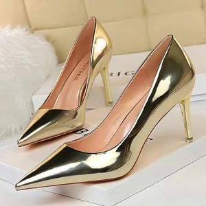 Escarpins en cuir verni Bronze métallisé pour femmes, chaussures à talons hauts de 75cm et 105cm, Stiletto moyen et bas, chaussures de mariée argentées pour mariage, 240110