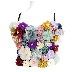 Femenina de bordado floral multicolor Bralette con coloridas tazas tridimensionales y flores Apliques Fashion Crop Tub Tube Strap S-L 793