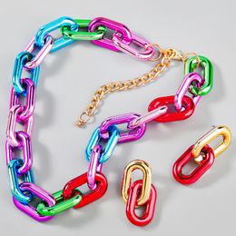 Conjuntos de pendientes de collar de resina multicolor para mujer Conjunto de joyas de estilo hip hop para fiesta de regalo